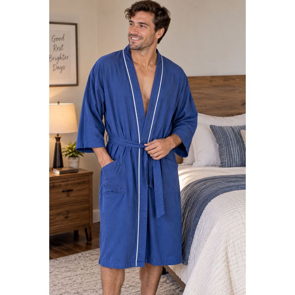 Vintage McGregor Mens One Size Blue Robe Belted Pockets Made in USA Lightweight